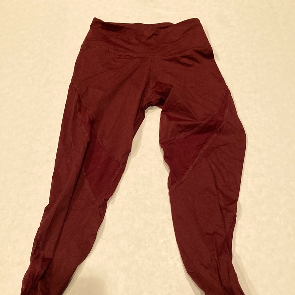 Varley womens burgundy leggings with mesh side